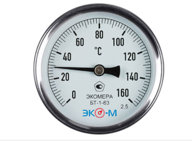 Термометр биметаллический  ЭКОМЕРА БТ-1-63, 0-160С, L=60