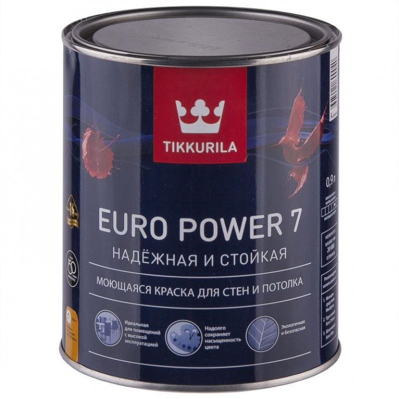 Краска EURO POWER 7 интер. стойкая к мытью A мат. 0.9л