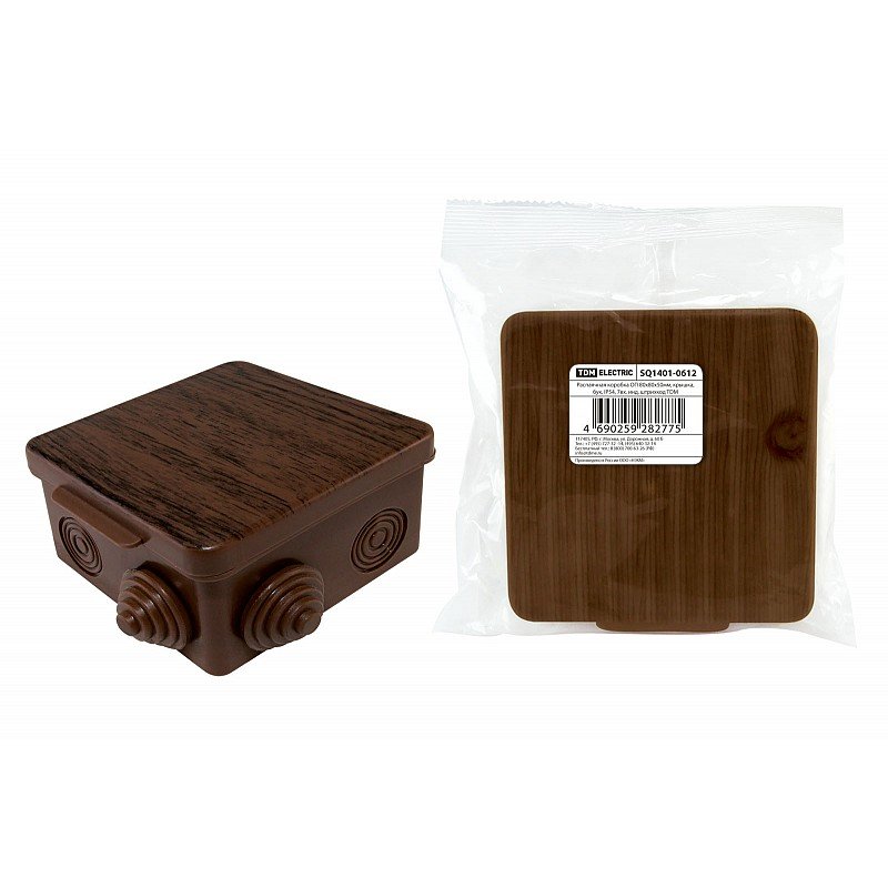 Коробка распаячная нар.монт. 80х80х50мм, крышка, бук, IP54, 7вх. инд. штрихкод TDM