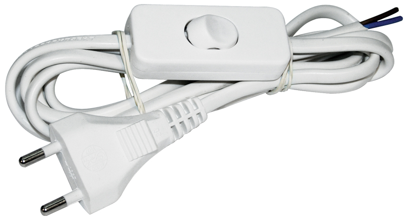 Шнур с плоской вилкой и выключателем (ПВС 2х0,75/2м) белый ИЭК (упак.10/100)
