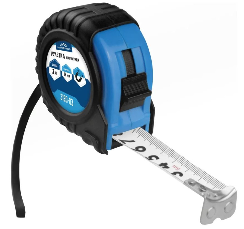 Рулетка 3 м*19 мм МАГНИТНАЯ VERTEXTOOLS