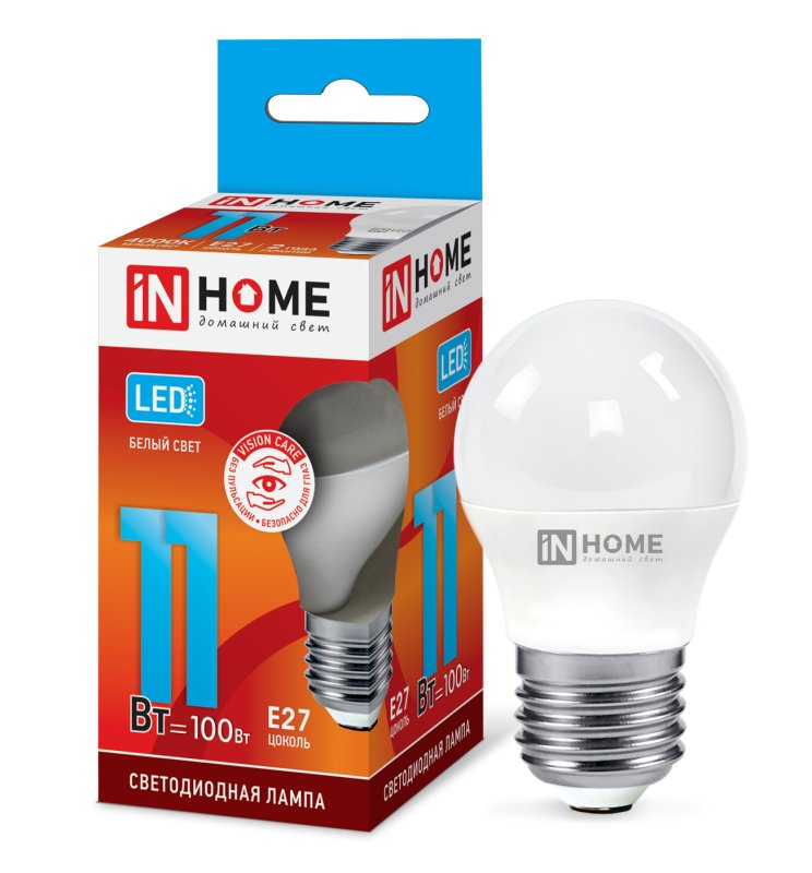 Лампа светодиодная LED-ШАР-VC 11Вт 230В Е27 4000К 820Лм IN HOME