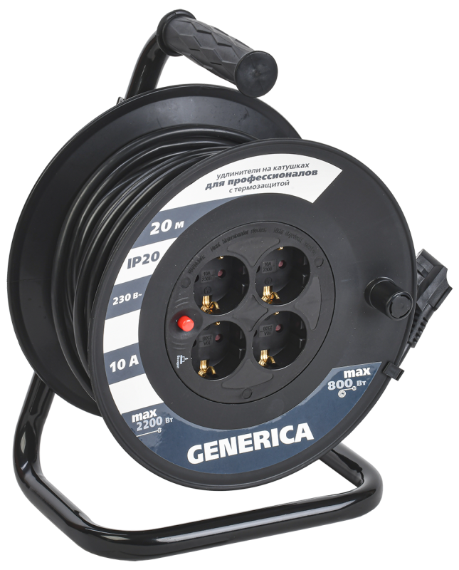 Катушка УК20 с т/з 4 места 2P+PE/20м 3х1,0мм2 GENERICA