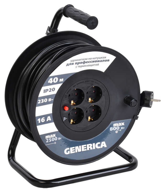 Катушка УК40 с т/з 4 места 2P+PE/40м 3х1,5мм2 GENERICA