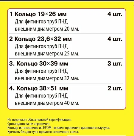 Набор сантехнических прокладок "Сантехник" №10 (Для фитингов ПНД 20-40 мм) 