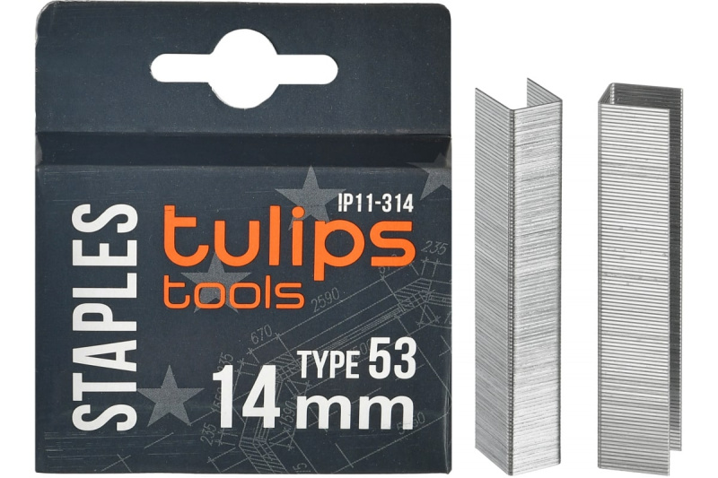 Скобы для степлера 14мм, тип 53, закаленная сталь, 1000шт  //IP11-314 //Tulips 