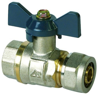 Кран шаровый для МП труб  1/2"х16мм гайка-цанга бабочка никель Aqualink (10/100)