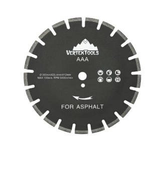 Диск алмазный сегментный 350 мм по асфальту VERTEXTOOLS