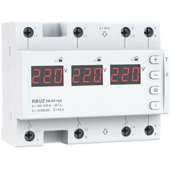 Реле напряжения RBUZ D6-63 red 3ф 63А Рном нагрузки 10 000ВА