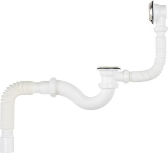 Сифон для ванны 1 1/2 х 40, пласт.реш. выпуском, переливом и гибкой трубой 40х50 (PV150) "Aquant" Сифон для ванны 1 1/2 х 40, пласт.реш. выпуском, переливом и гибкой трубой 40х50 (PV150) "Aquant"