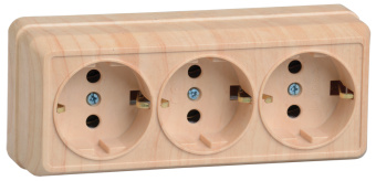 РС23-3-ОС Розетка 3местн. с з/к 16А откр.уст. ОКТАВА (сосна) (упак.240/20)