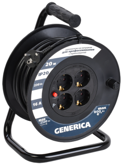 Катушка УК20 с т/з 4 места 2P+PE/20м 3х1,5мм2 GENERICA