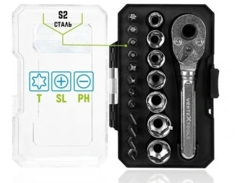 Набор бит 20 предметов ТРЕЩОТКА ГОЛОВКИ VERTEXTOOLS