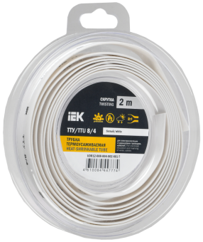 Трубка термоусадочная ТТУ нг-LS 8/4 белая (2м/упак) IEK (упак.200/50/2)