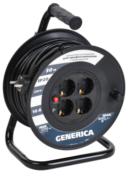 Катушка УК30 с т/з 4 места 2P+PE/30м 3х1,0мм2 GENERICA