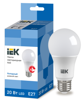 Лампа светодиодная ECO A60 шар 20Вт 230В 6500К E27 IEK упак.10/100