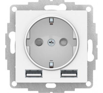 Механизм Розетки 16А с 2 USB A+A, 5В/2,4А, 2х5В/1,2А белый ATLASDESIGN