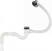 Сифон для ванны 1 1/2 х 40, мет.реш. "S"-тип "клик-клак", перелив, гиб.труб 40х40/50 (V522) "Aquant"