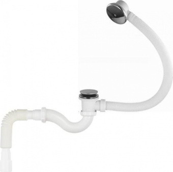 Сифон для ванны 1 1/2 х 40, мет.реш. "S"-тип "клик-клак", перелив, гиб.труб 40х40/50 (V522) "Aquant"