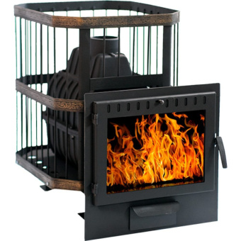 Печь банная чугунная "СИБИРЬ-20". Панорамное стекло (Сетка)