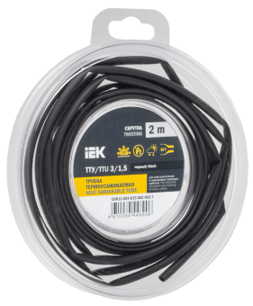 Трубка термоусадочная ТТУ нг-LS 3/1,5 черная (2м/упак) IEK (упак.300/50/2)