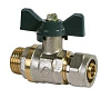 Кран шаровый для МП труб  1/2"х20мм штуцер-цанга бабочка никель Aqualink (10/100)