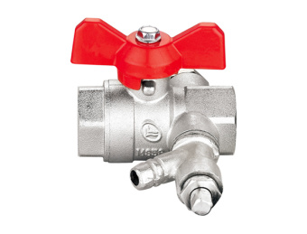 Кран шаровый  1" в/в с дренажем и воздухоотводчиком бабочка Double-Lin (6/36)