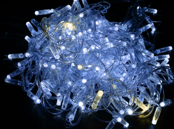 LIGHTING Гирлянда нить 10м 100 светодиодов белый свет IP44 прозрачный шнур 3м 230В мерцание транзит 