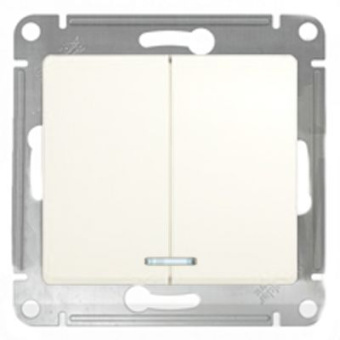 Механизм Выключателя СП 2-кл. с подсветкой белый "GLOSSA" (упак.20) GSL000153