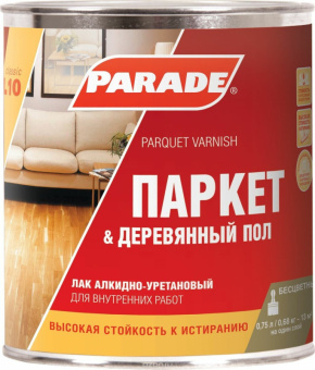 Лак паркетный алкидно-уретановый PARADE L10 Паркет и Деревянный пол полуматовый 0,75л
