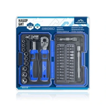 Набор бит 38 предметов ДЕРЖАТЕЛЬ ТРЕЩОТКА УДЛИНИТЕЛЬ КАРДАН ГОЛОВКИ VERTEXTOOLS