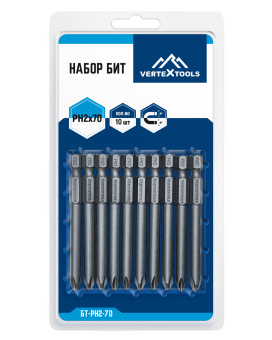 Бита PH 2*70 мм VERTEXTOOLS 10 шт