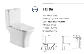Унитаз-компакт  "ZM" белый универс.выпуск 1215А безободковый (2-кн,сидельнье микролифт) чаша квадрат
