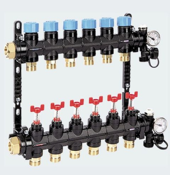 Композитная коллекторная группа с расходомерами и термометром, 1"-8х3/4"ЕК