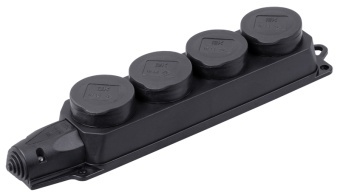 Розетка (колодка) каучук.четырехместная с защитными крышками з/к IP44 ОМЕГА РБ34-1-0м (упак.36/6)