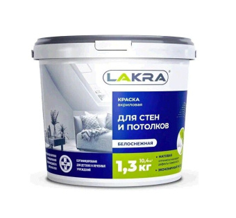 Краска акриловая для стен и потолков Лакра белоснежная 1,3кг