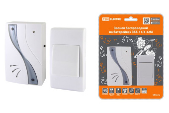 Звонок беспроводной на батарейках ЗББ-11/4-32М (32 мелодии, кнопка IP30, 2х1,5В ААА) TDM/ 1