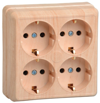 Розетка 4местн. с з/к 16А откр.уст. ОКТАВА (сосна) РС24-3-ОС  (упак.144/16)