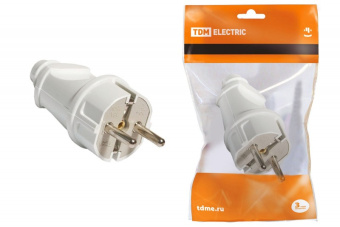 Вилка прямая с/з белая 16А 250В TDM/25