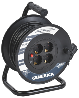 Катушка УК20 с т/з 4 места 2P+PE/20м 3х1,0мм2 GENERICA