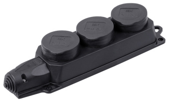 Розетка (колодка) каучук.трехместная с защитными крышками з/к IP44 ОМЕГА РБ33-1-0м (упак.40/10)