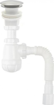 Сифон бутылочный 1 1/4 Клик -Клак(дон.клап. с отвер.перелив) с гиб.тр. 40-40/50 (S4015) "Aquant"