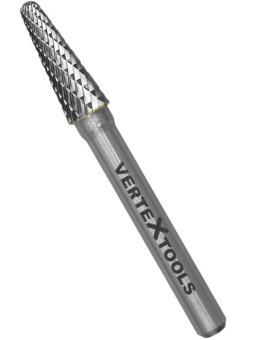 Борфреза по металлу VERTEXTOOLS твердосплавная, коническая закругленная, тип L, 8 мм