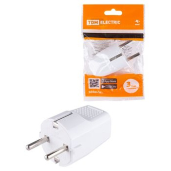 Вилка прямая с/з белая c перфорацией 10А 250В TDM