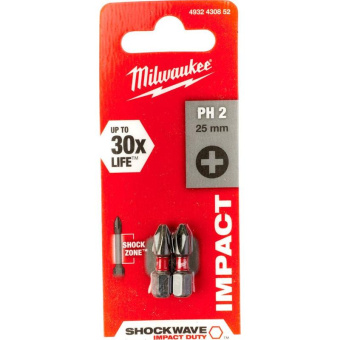 Бита PH 2*25 мм ударная Milwaukee SHOCKWAVE  2 шт