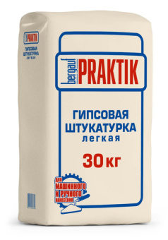 Штукатурка гипсовая легкая белая Bergauf Practik, 30 кг Штукатурка гипсовая легкая белая Bergauf Practik, 30 кг