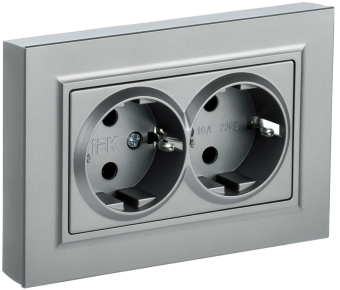 Розетка СП 2-я с з/к без з/ш 16А в сб. РС12-3-БрА алюм. BRITE IEK