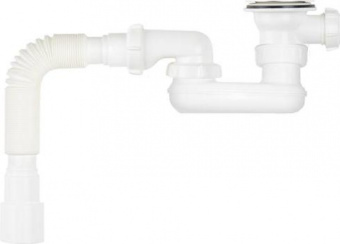 Сифон д/душ.поддона 1 1/2 х 40 мет.реш. плоский с гибкой трубой 40х40/50  (V645) "Aquant"